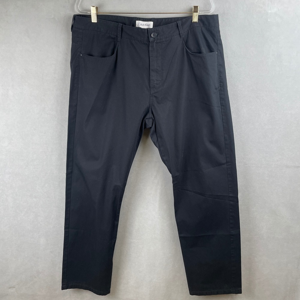 Calvin Klein Mens 38x30 Black Cotton Chino Pants Straight Leg 5-Pocket Casual
